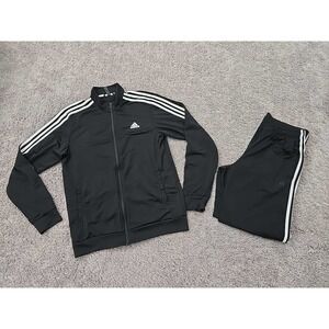 Adidas Track Suit Mens M Black 3-Stripes Full Zip Jacket Track‎ Pants Athletic